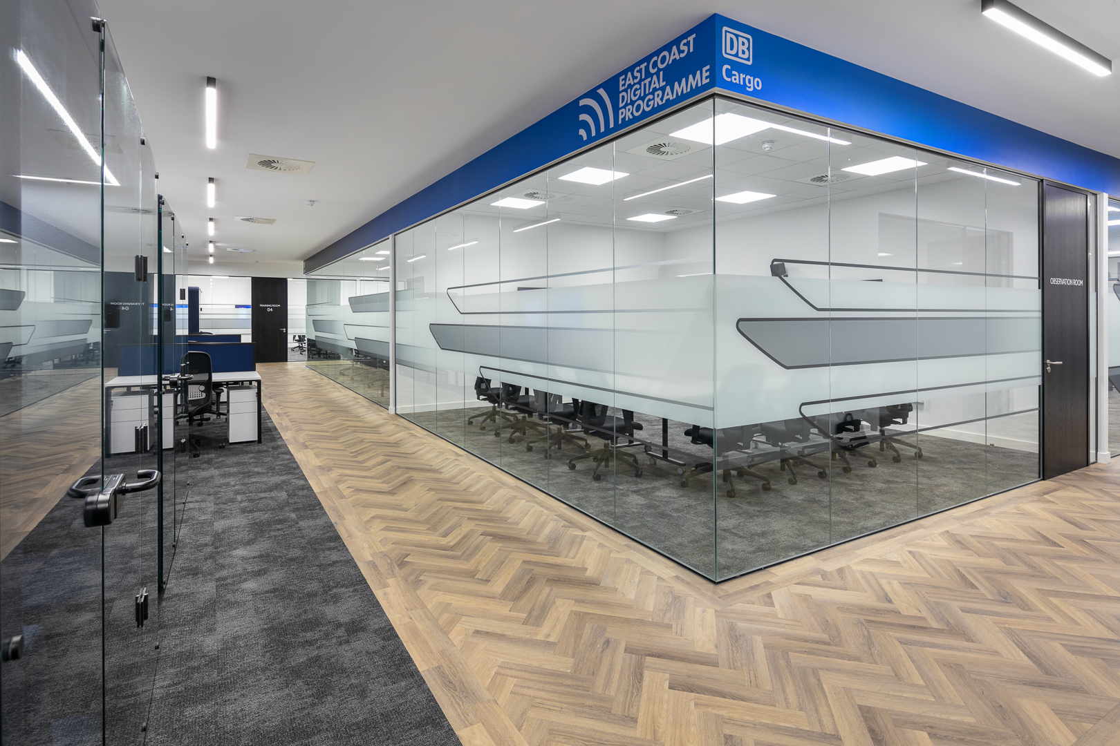 DB Cargo training centre with linear and panel ceiling lighting
