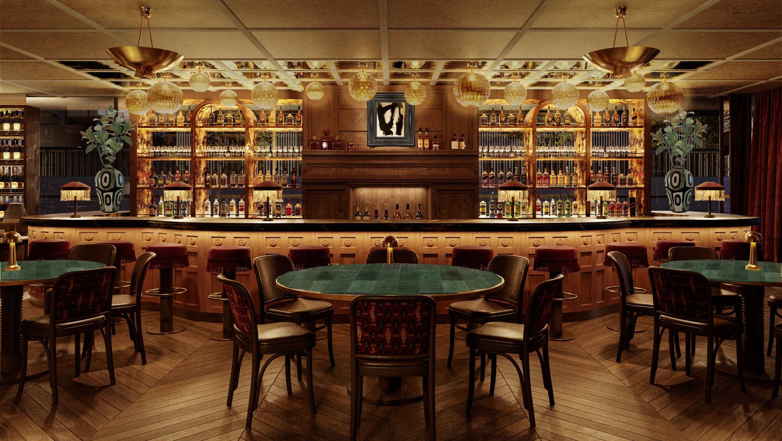 Hovarda restaurant interior and warm lighting