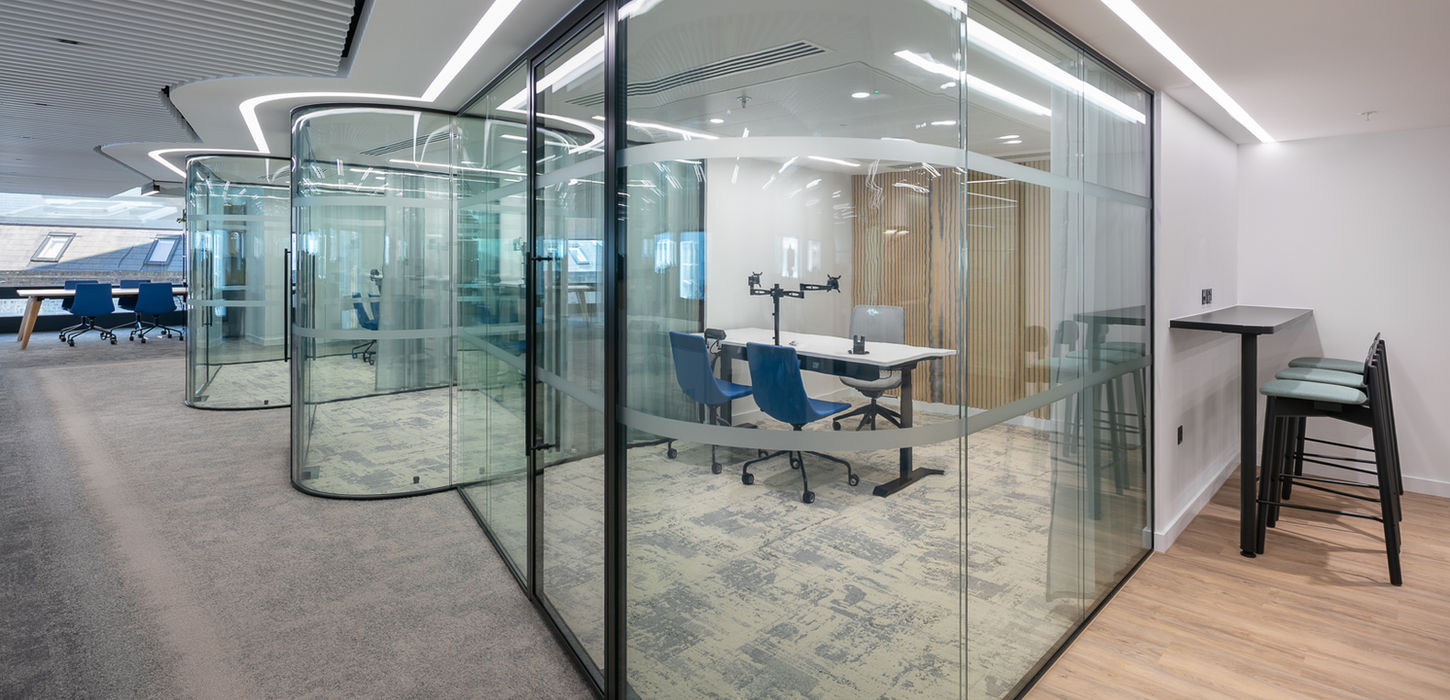 Carlton House Terrace glazed offices and continuous ceiling lighting