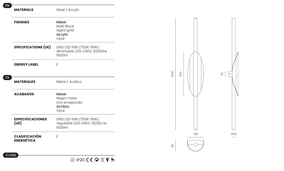 Caleno specifications and dimensions