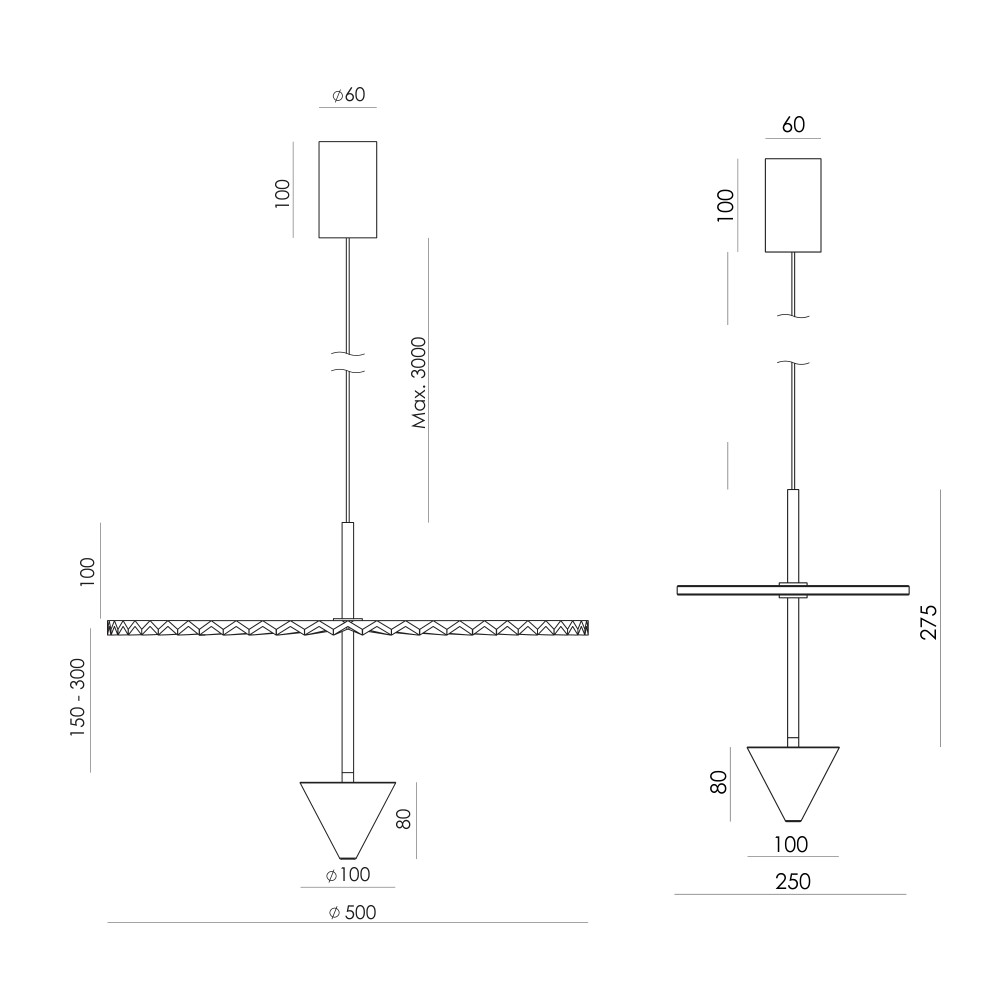 Orina Pendant dimensions drawing